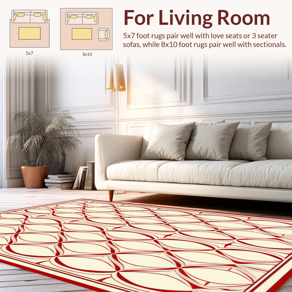 Red Oval Geometric Patterned Rug