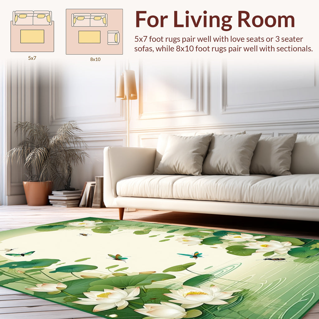 Tranquil Lotus Pond Butterfly Design Rug