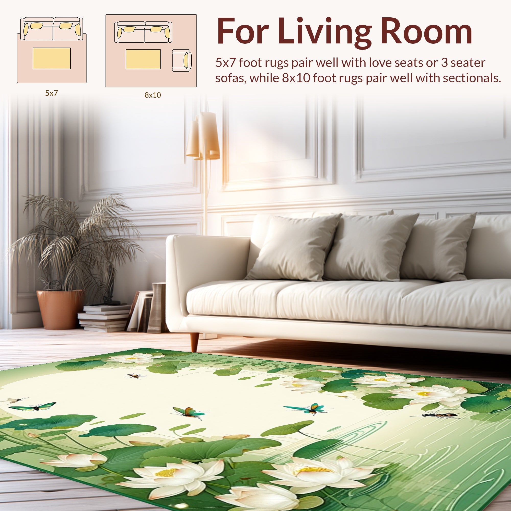 Tranquil Lotus Pond Butterfly Design Rug