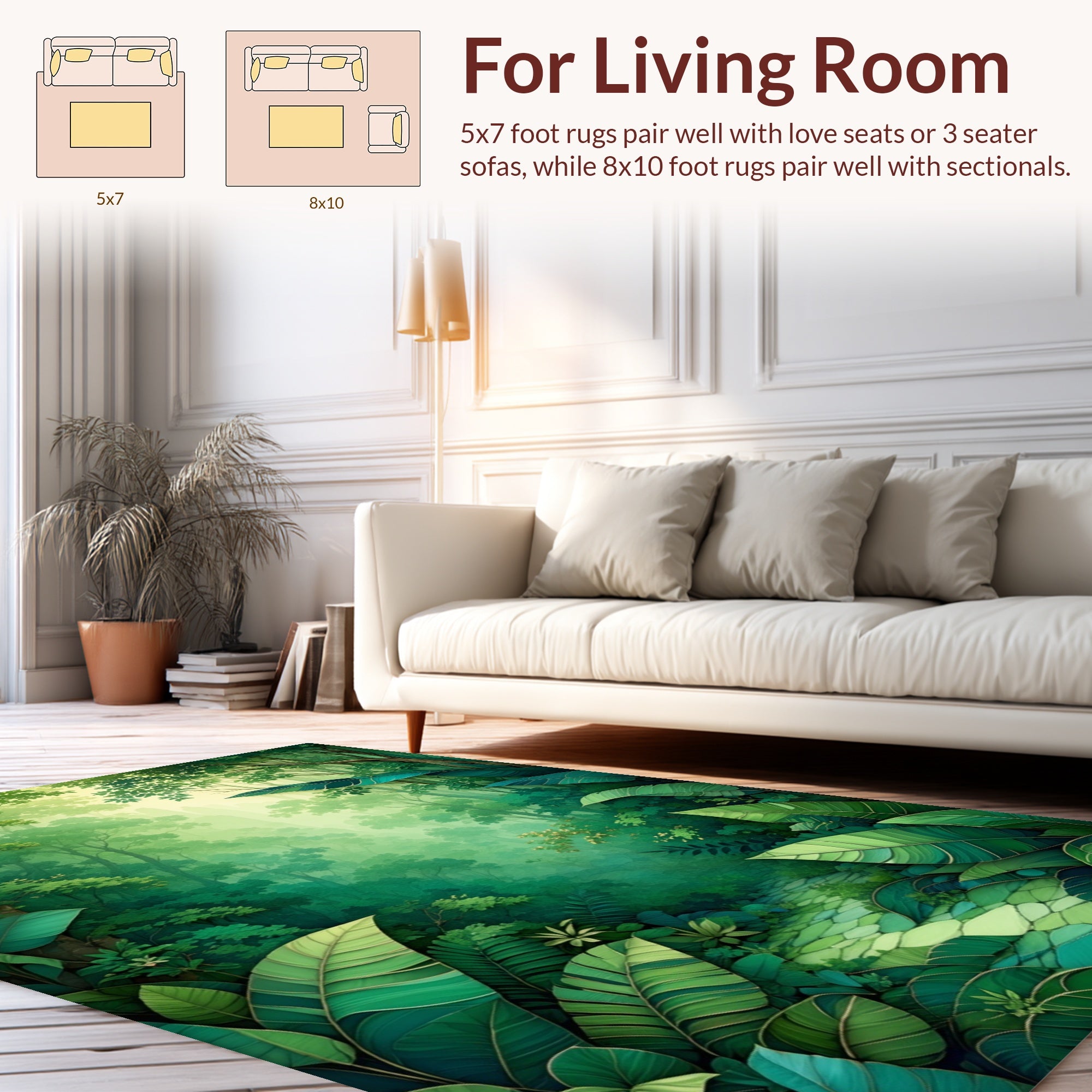 Lush Tropical Jungle Leaf Pattern Rug