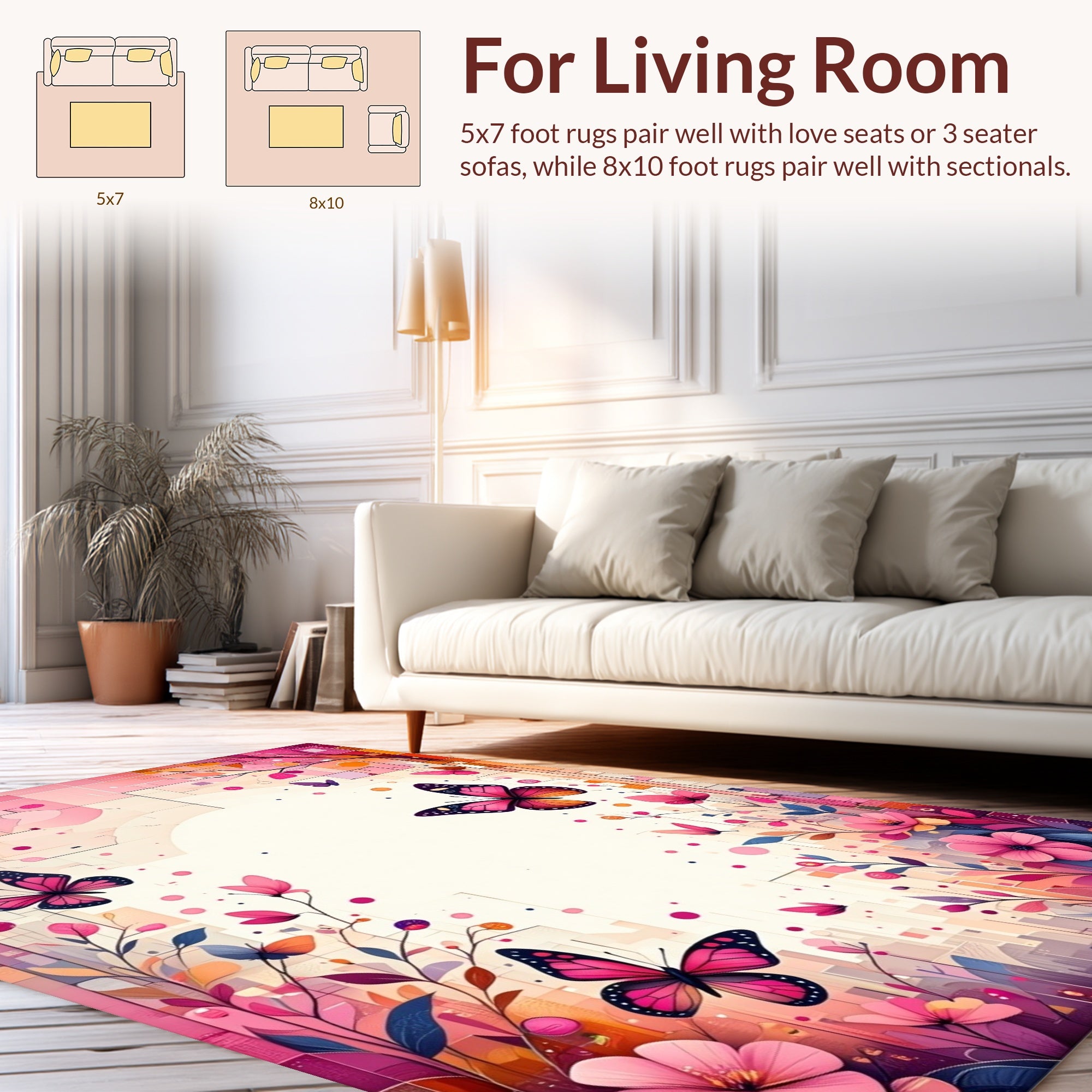 Pink Butterfly Floral Garden Design Rug