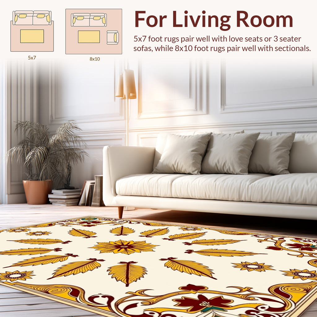 Ornate Floral Leaf Medallion Design Rug