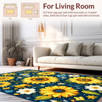 Bright Yellow Sunflowers Blue Floral Print Rug