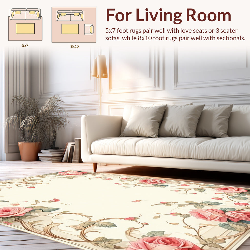 Charming Pink Roses Floral Vines Rug