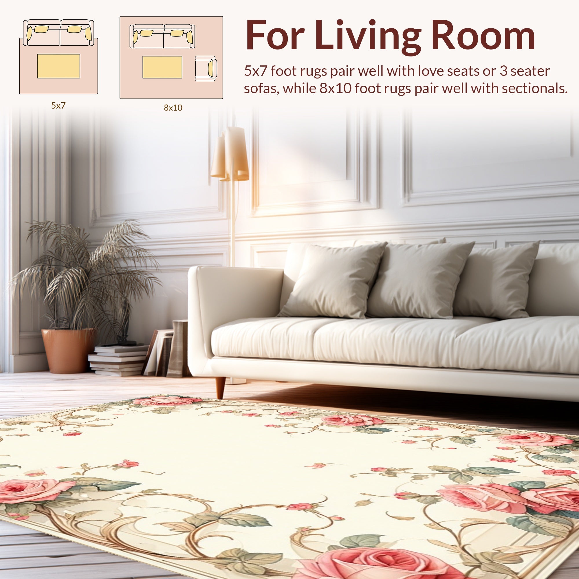 Charming Pink Roses Floral Vines Rug