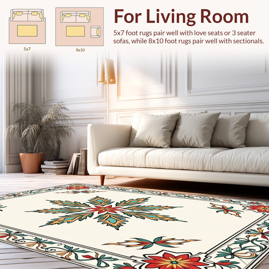 Ornate Floral Star and Border Pattern Rug