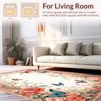Whimsical Coral Pink Floral Butterfly Garden Rug