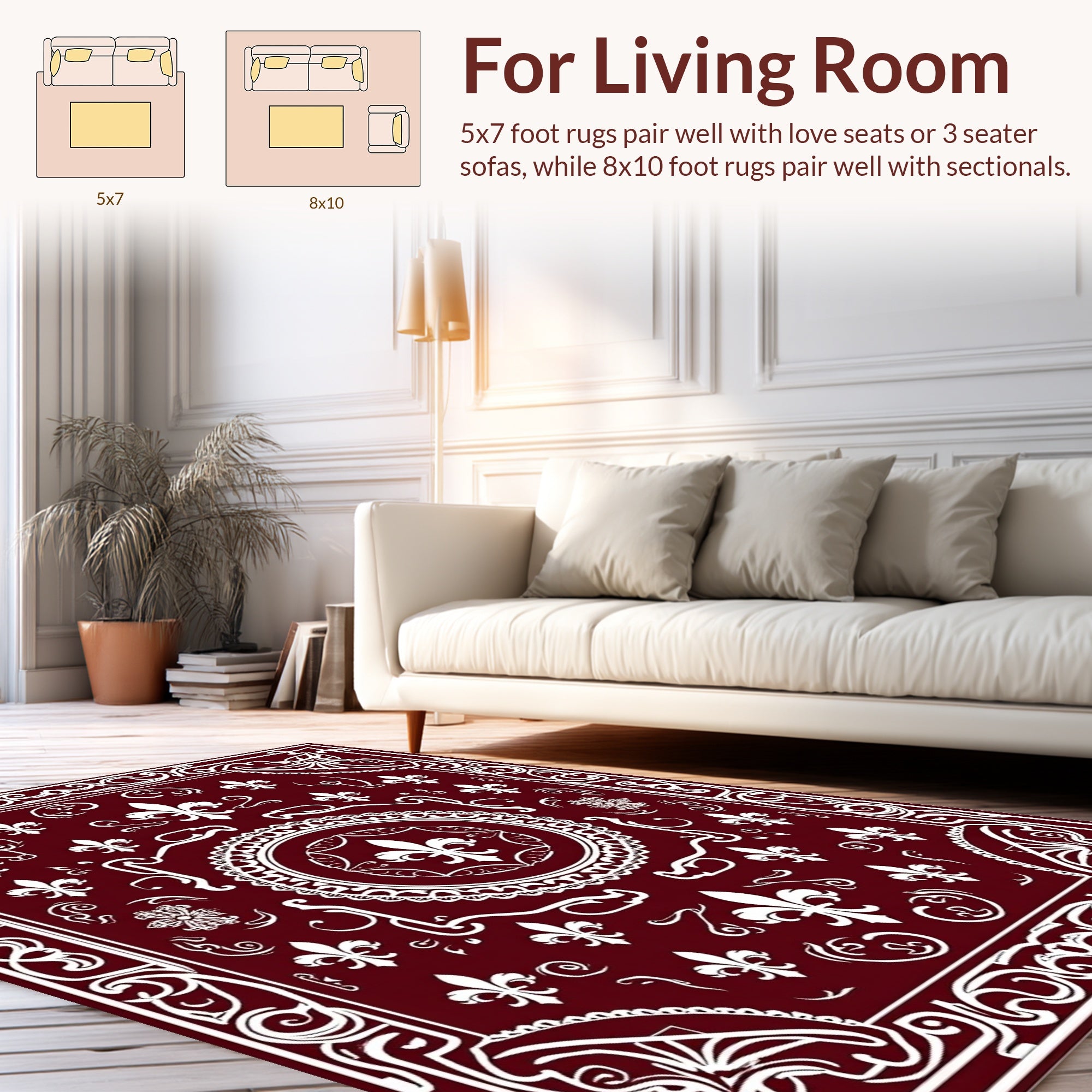 Ornate White Fleur De Lis Design Rug