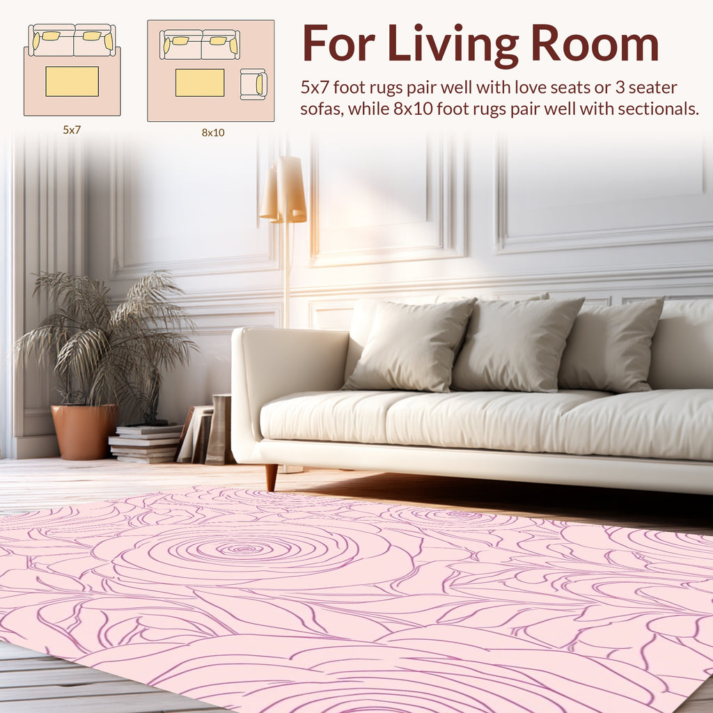 Delicate Pink Rose Outline Pattern Rug
