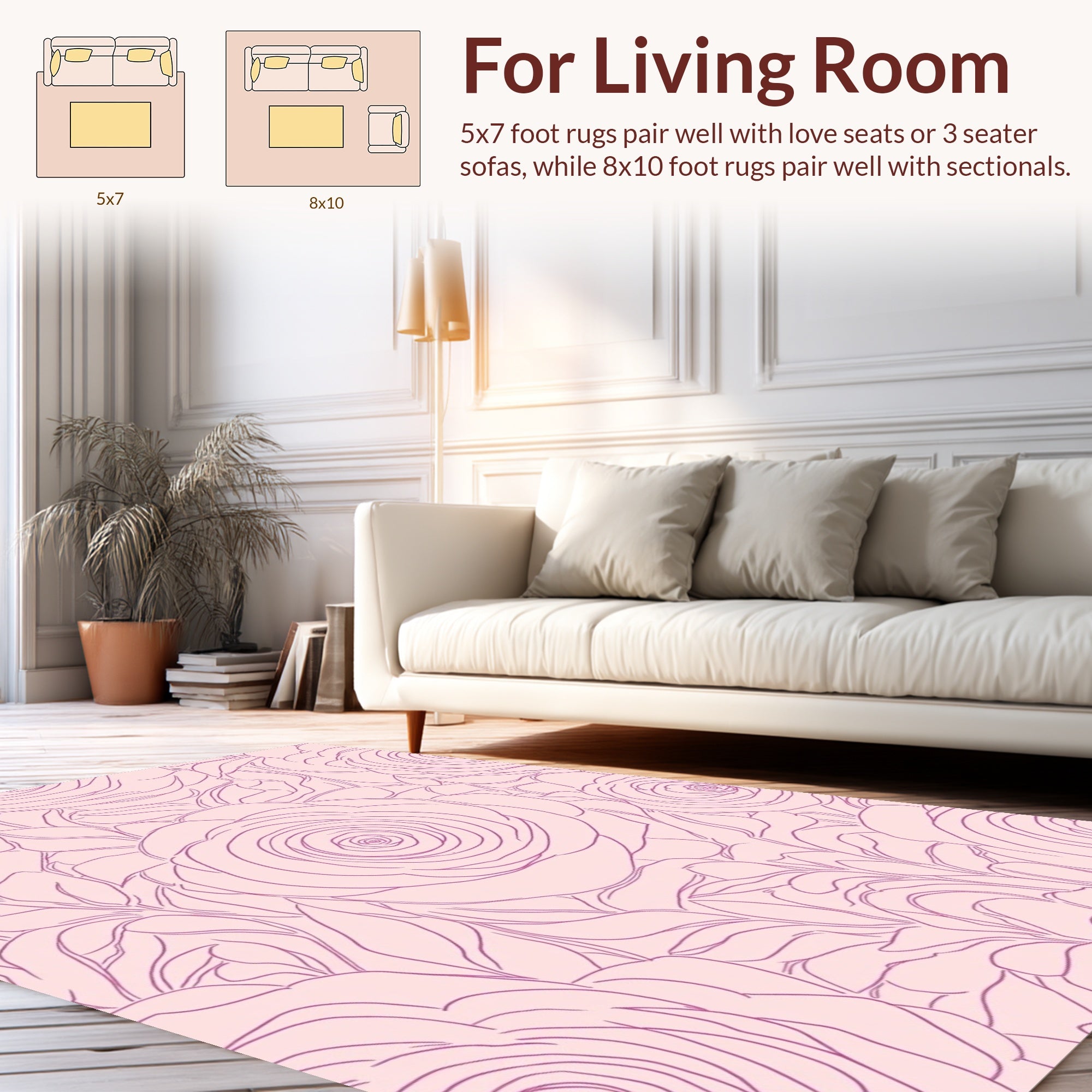 Delicate Pink Rose Outline Pattern Rug