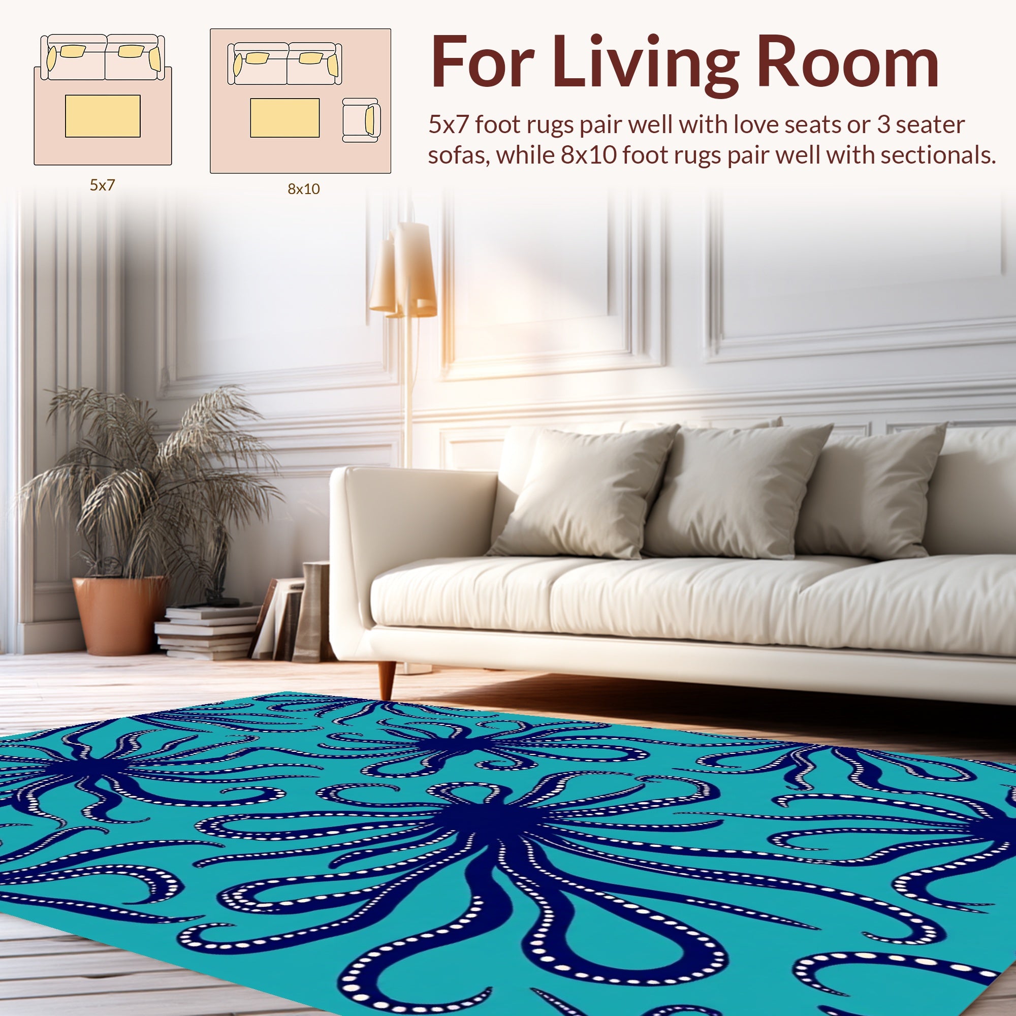 Navy Octopus Tentacle Pattern Rug