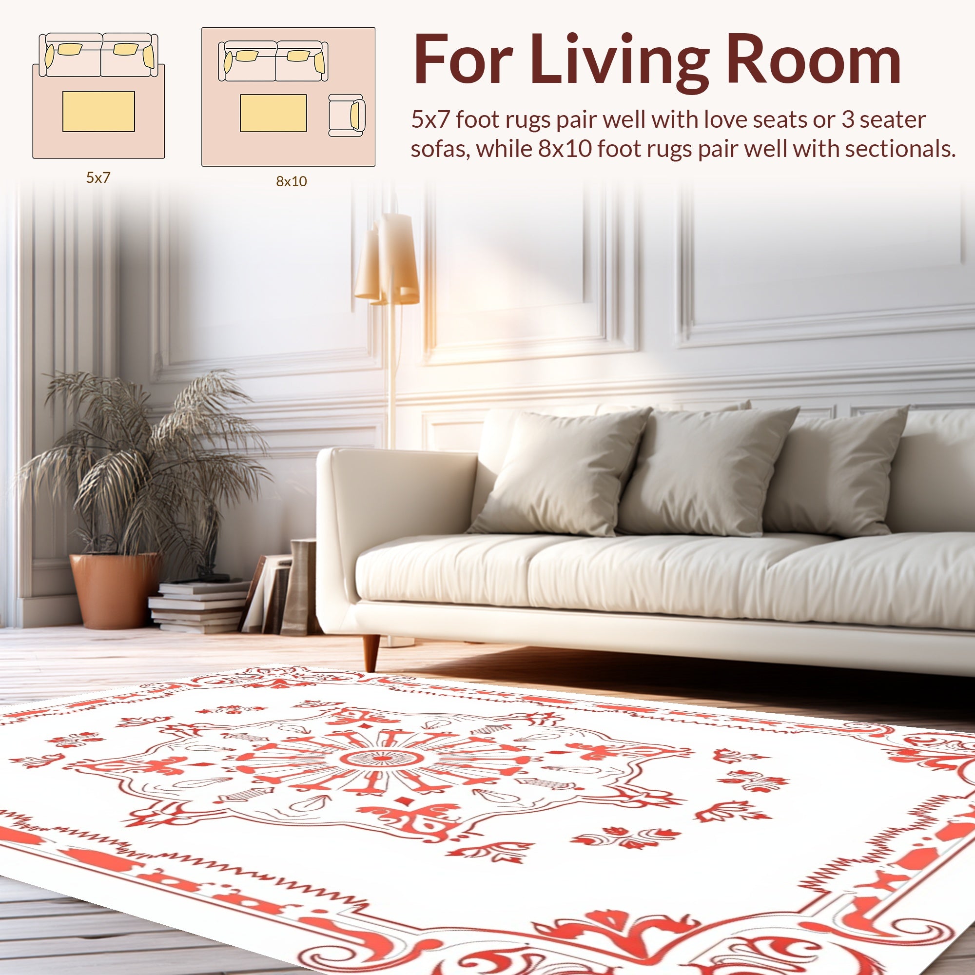 Ornate Coral Floral Mandala Rug