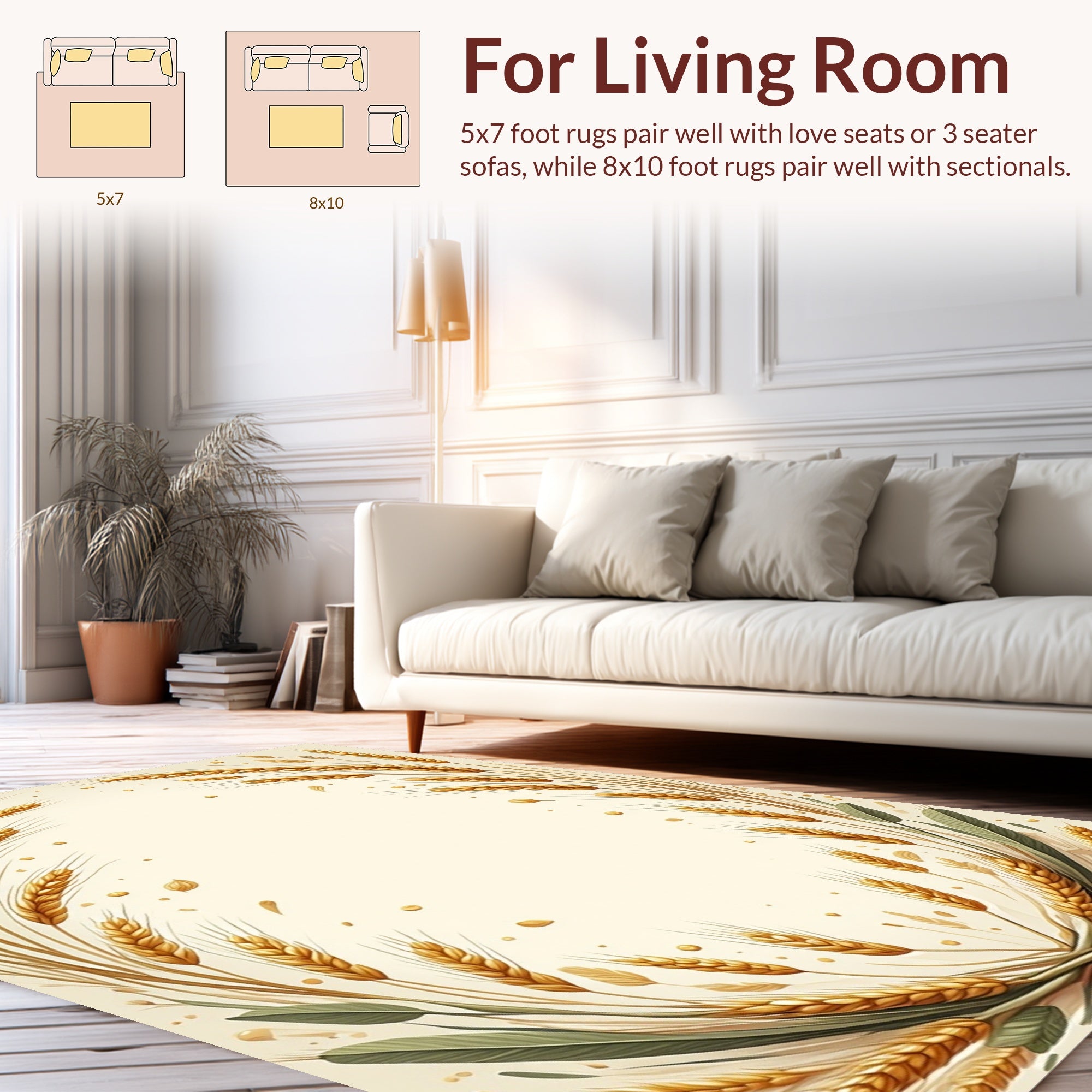 Golden Wheat Stalks Oval Design Rug