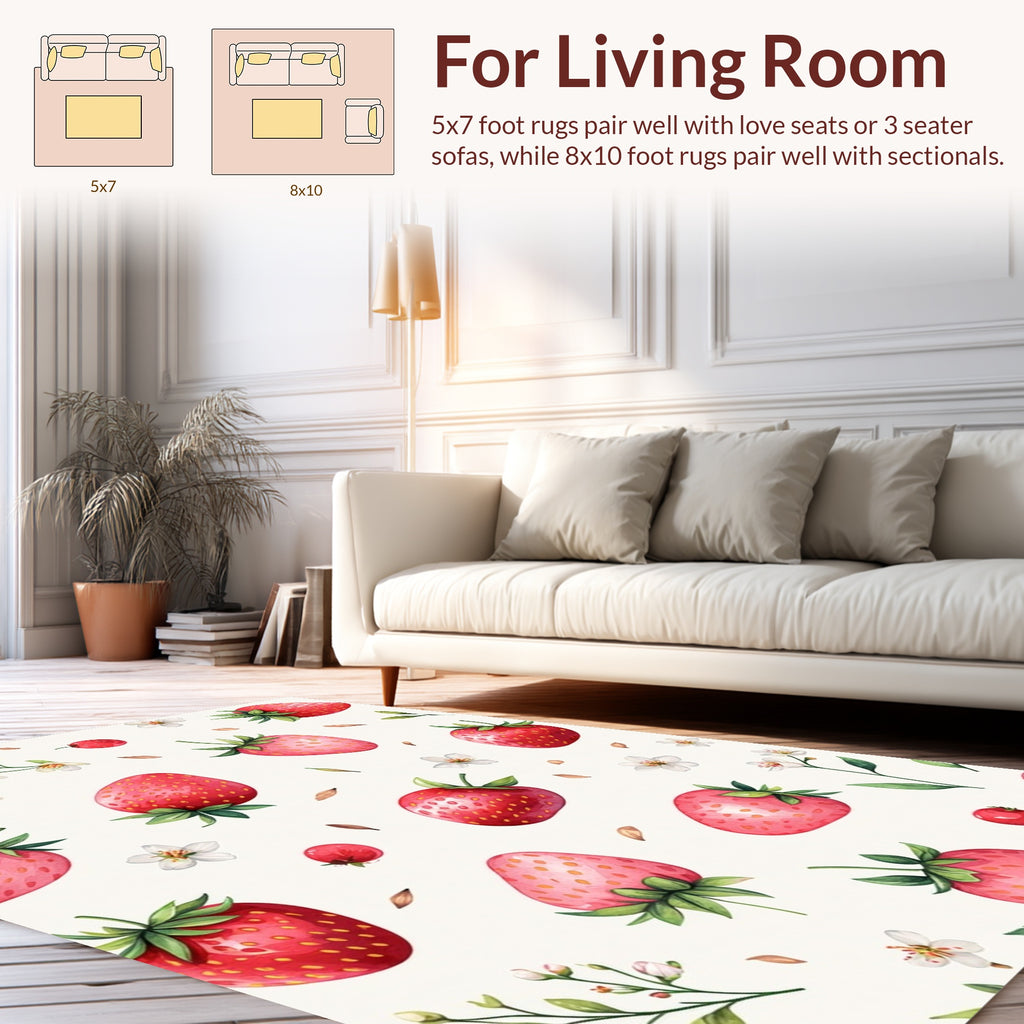 Whimsical Strawberry Floral Pattern Design Rug