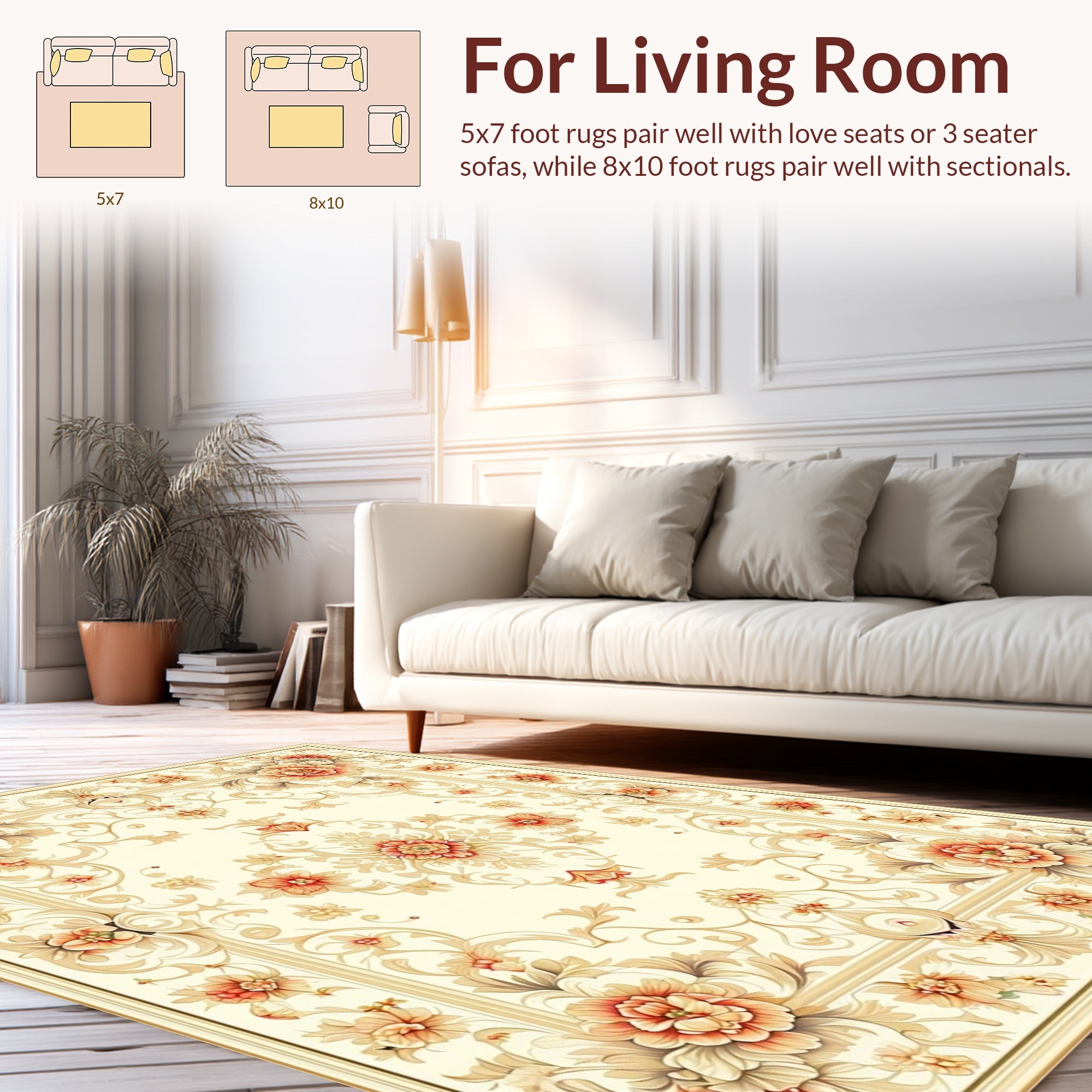 Ornate Floral Pattern Cream Rug