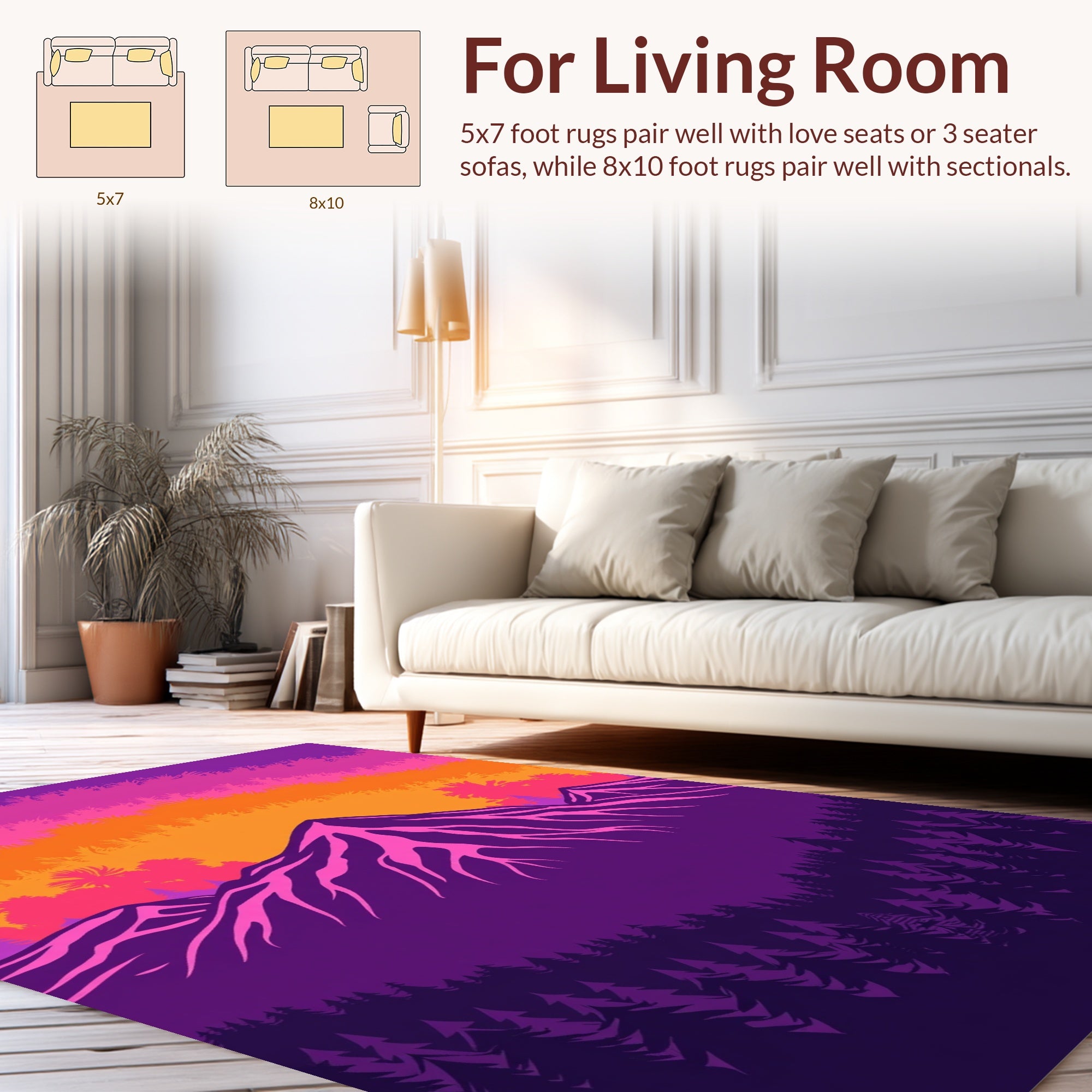 Vibrant Mountain Forest Landscape Design Rug