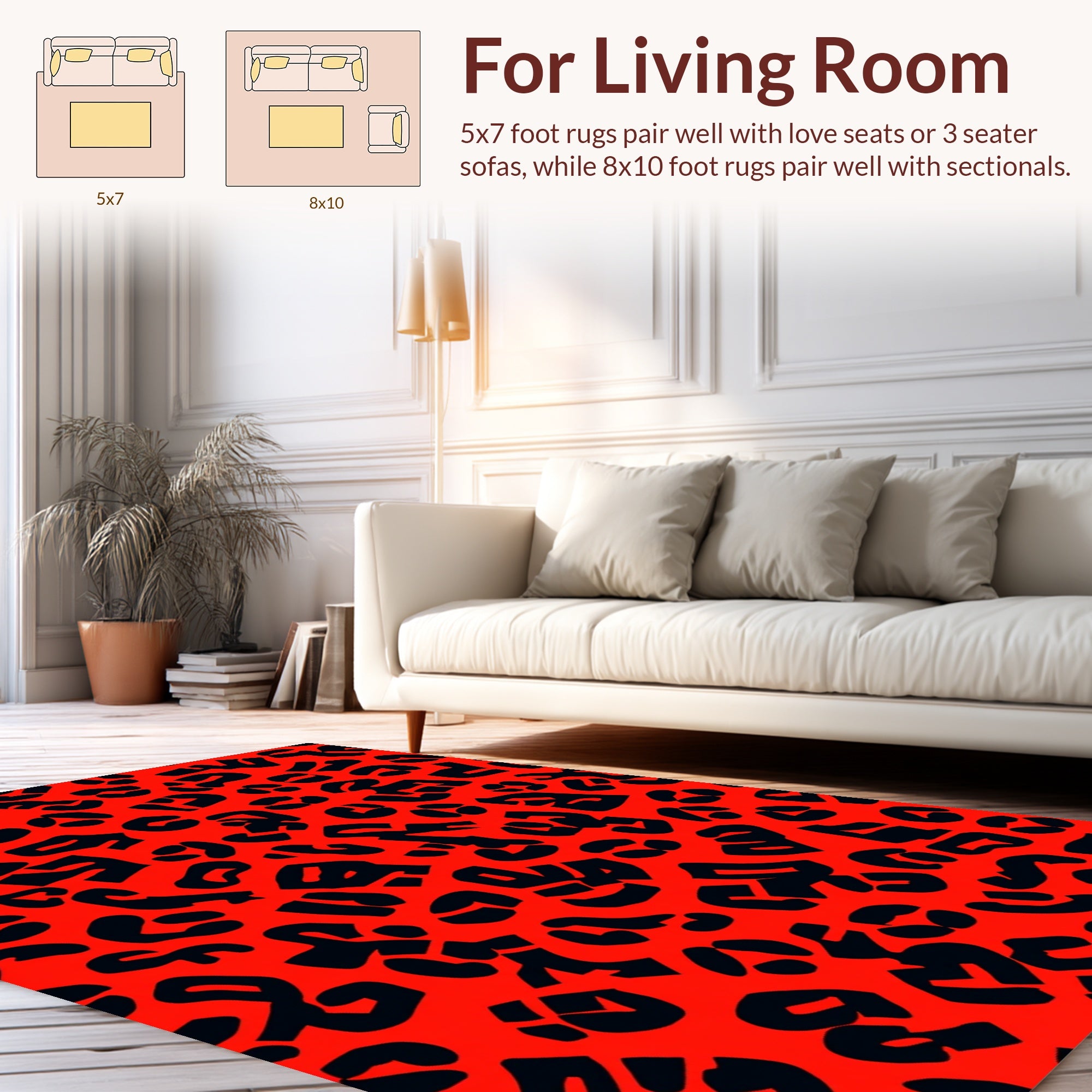 Bold Red Black Animal Print Design Rug