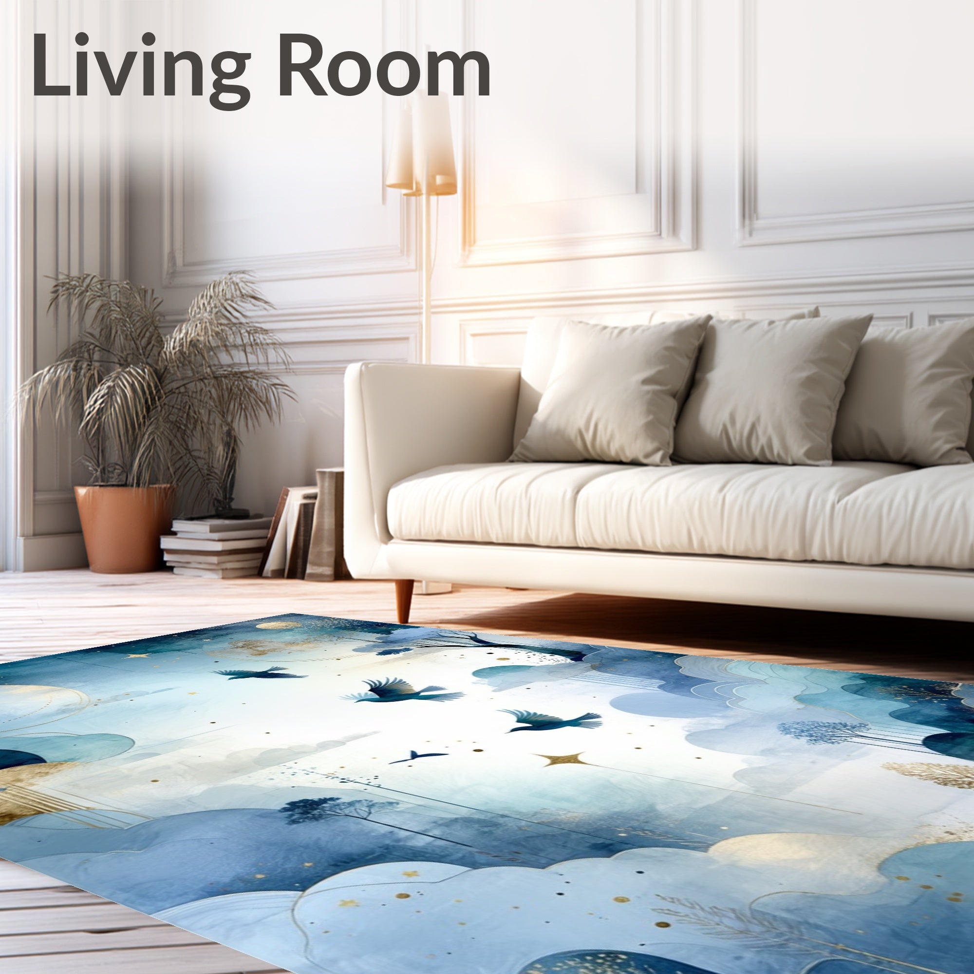 Dreamy Sky Birds Clouds Pattern Rug