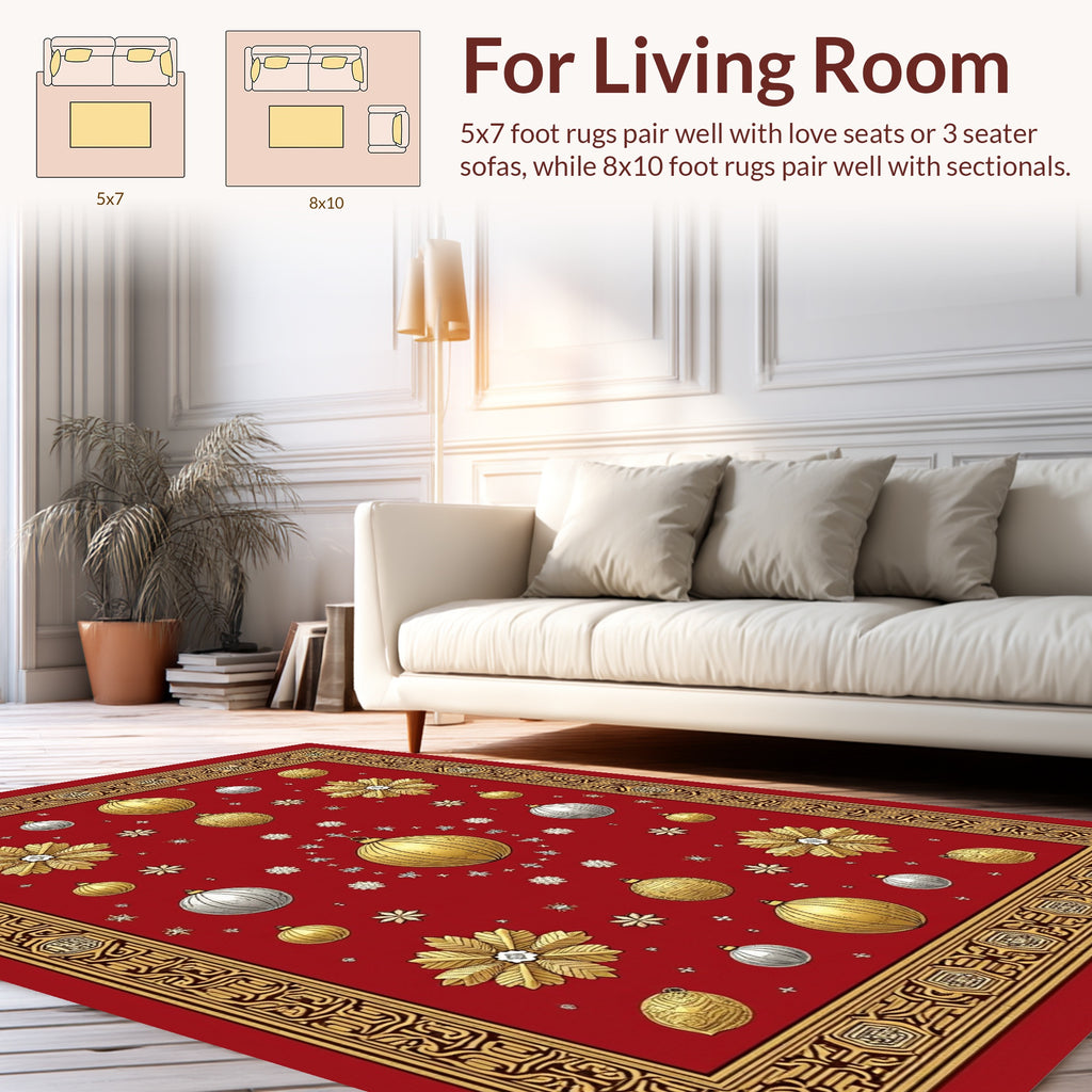 Festive Ornaments Gold Silver Pattern Rug