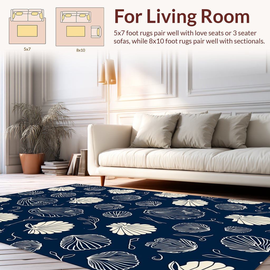 Navy Shells Botanical Pattern Rug