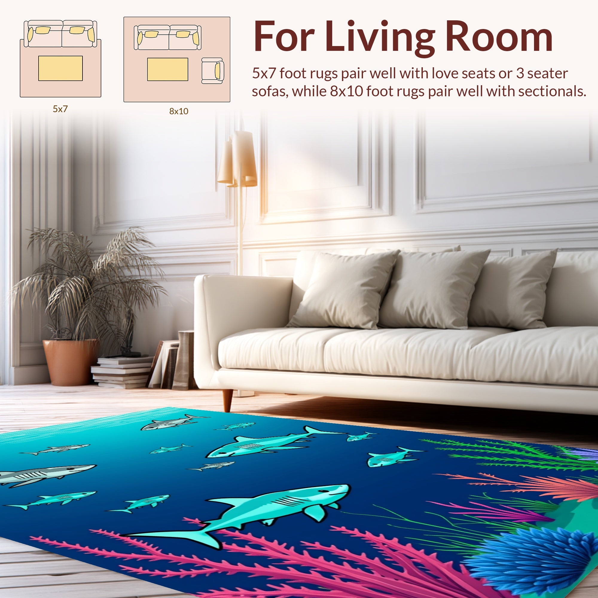 Ocean Sharks In Deep Blue Waters Rug