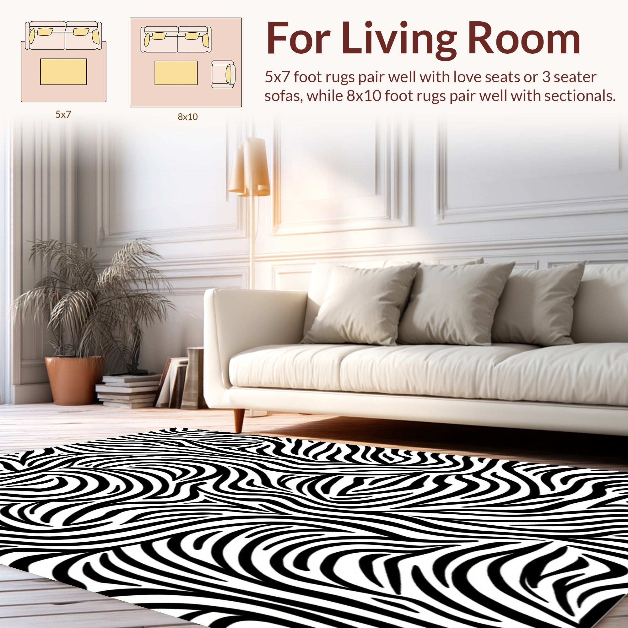 Bold Black White Zebra Stripe Pattern Rug