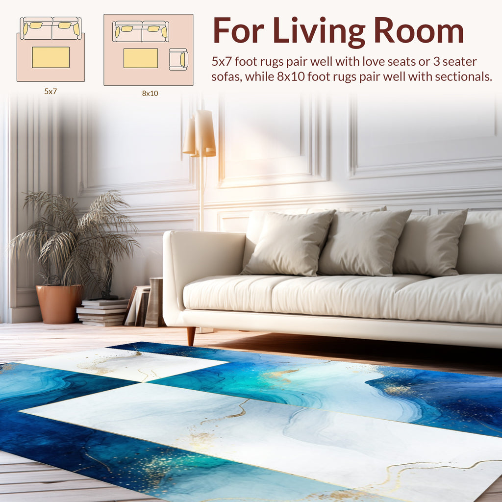 Abstract Blue Gold Swirl Design Rug