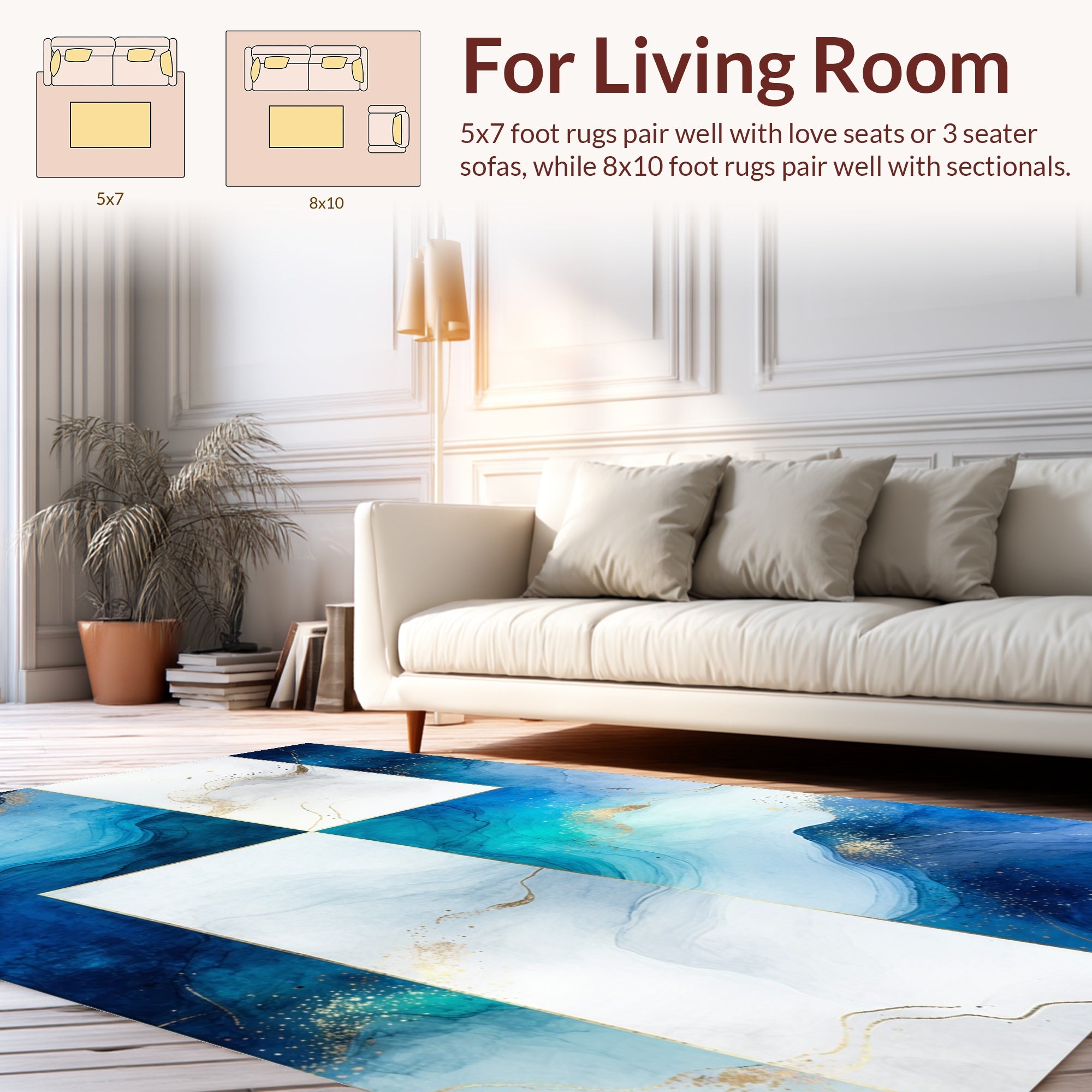 Abstract Blue Gold Swirl Design Rug