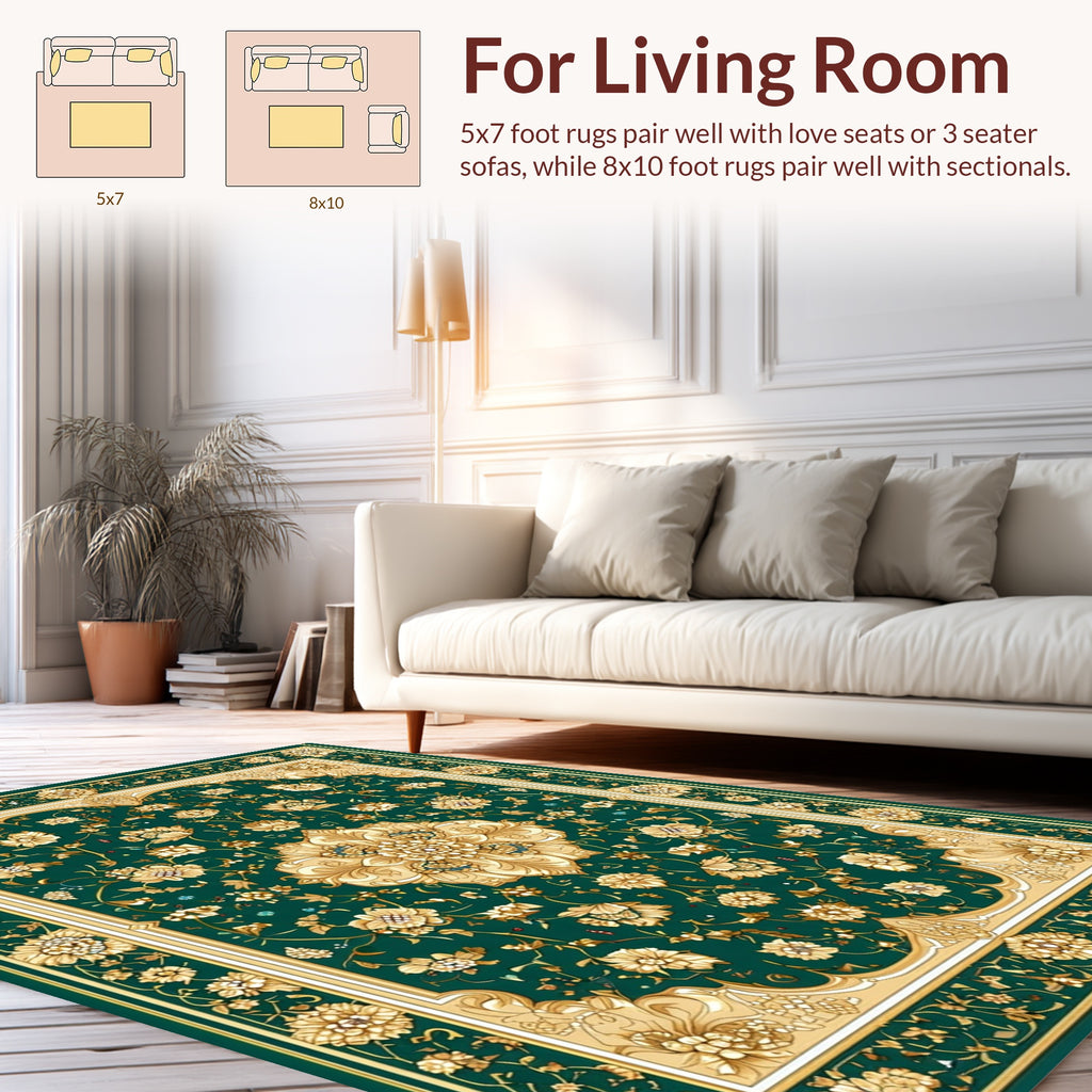 Green and Gold Floral Medallion Rug