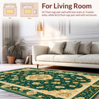 Green and Gold Floral Medallion Rug