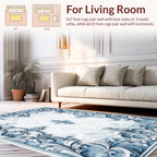 Ornate Blue White Scrollwork Relief Rug