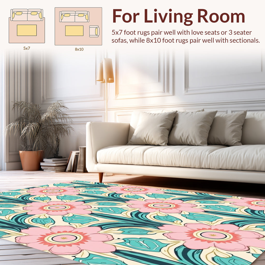 Pretty Pink Floral Art Nouveau Pattern Rug