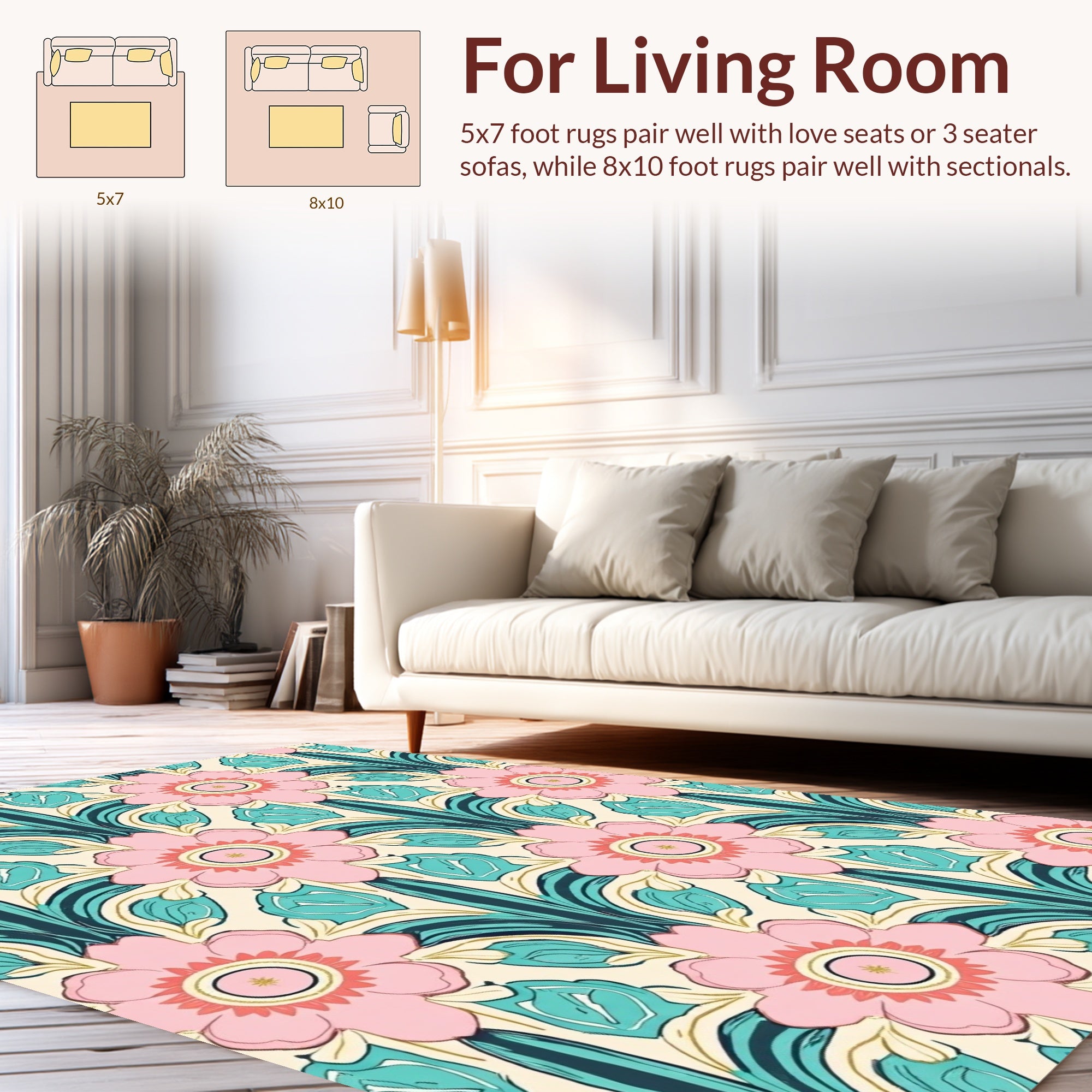 Pretty Pink Floral Art Nouveau Pattern Rug