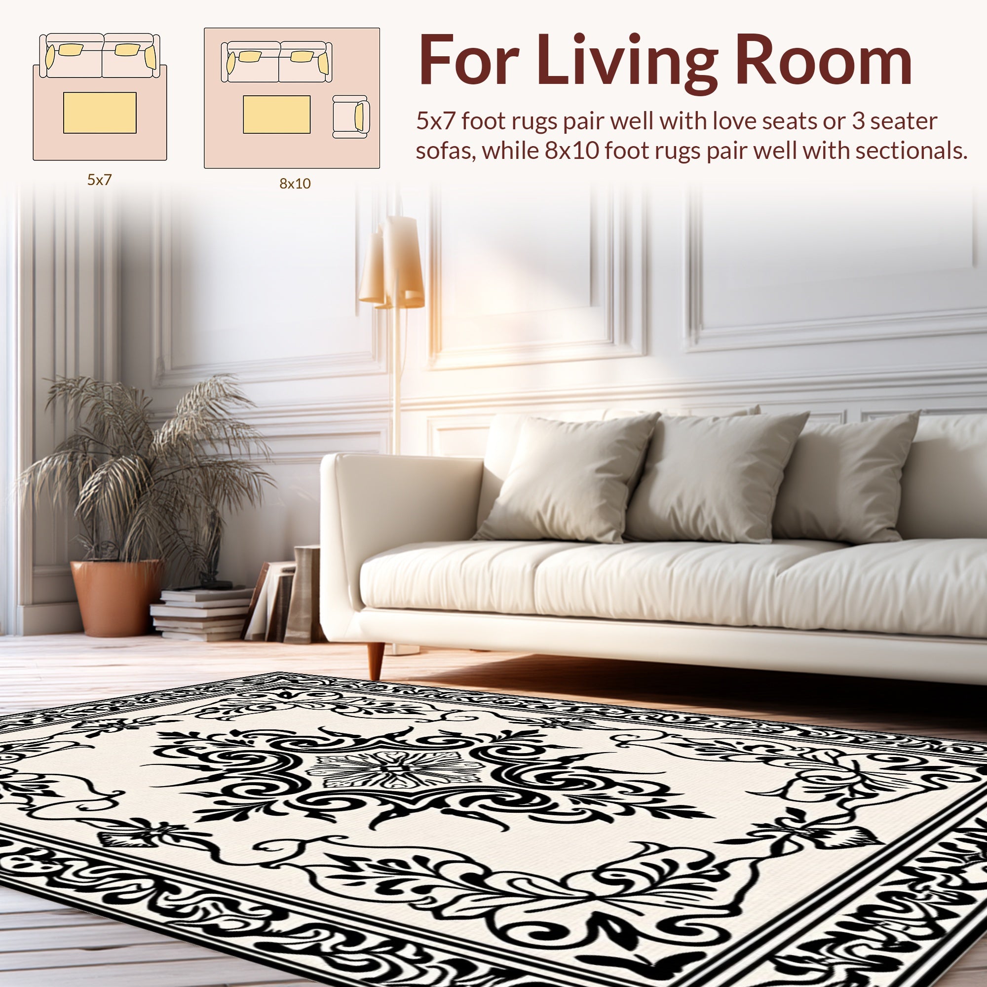 Ornate Floral Border Scroll Scrollwork Design Rug