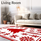 Red Winter Forest Snowflake Collage Rug