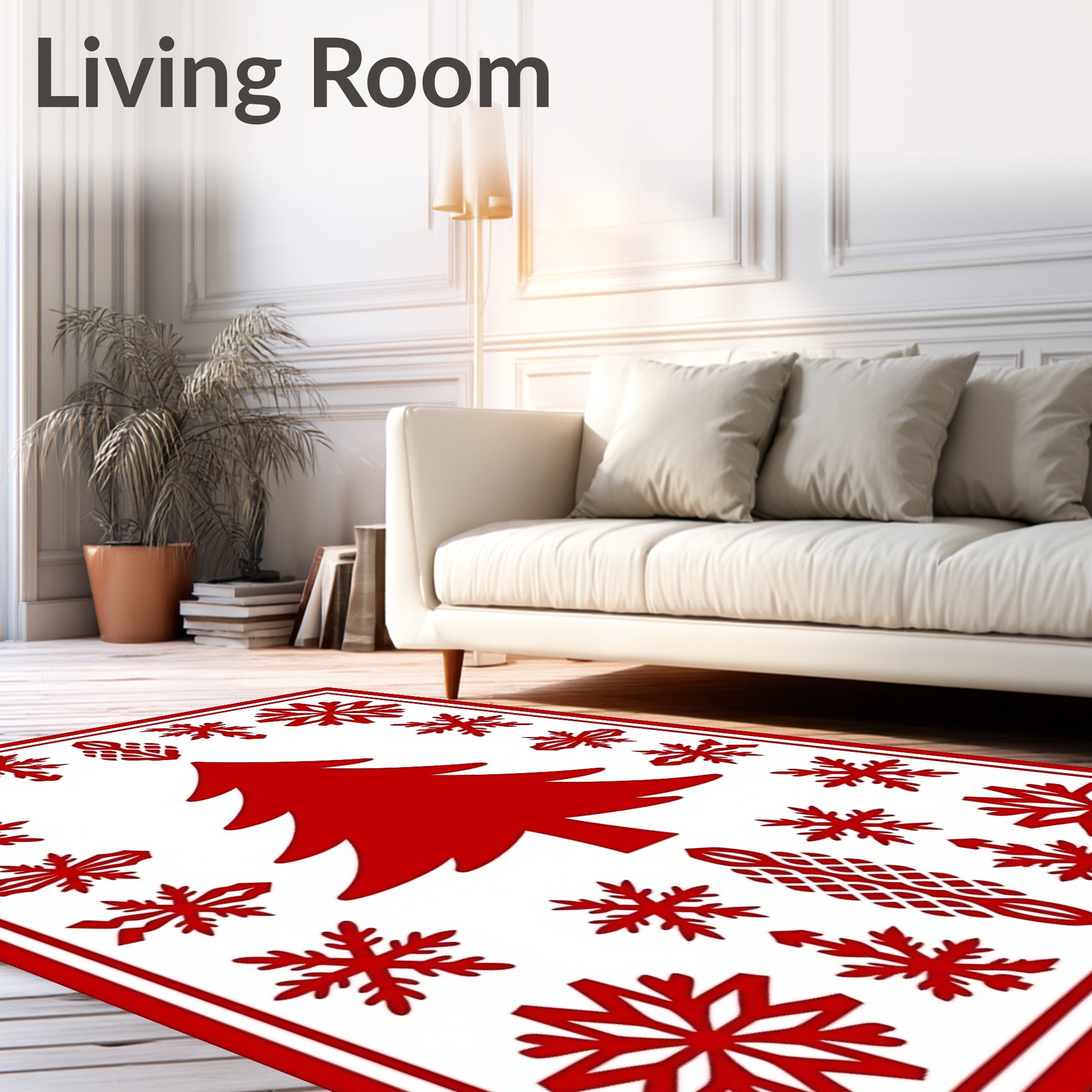 Red Winter Forest Snowflake Collage Rug