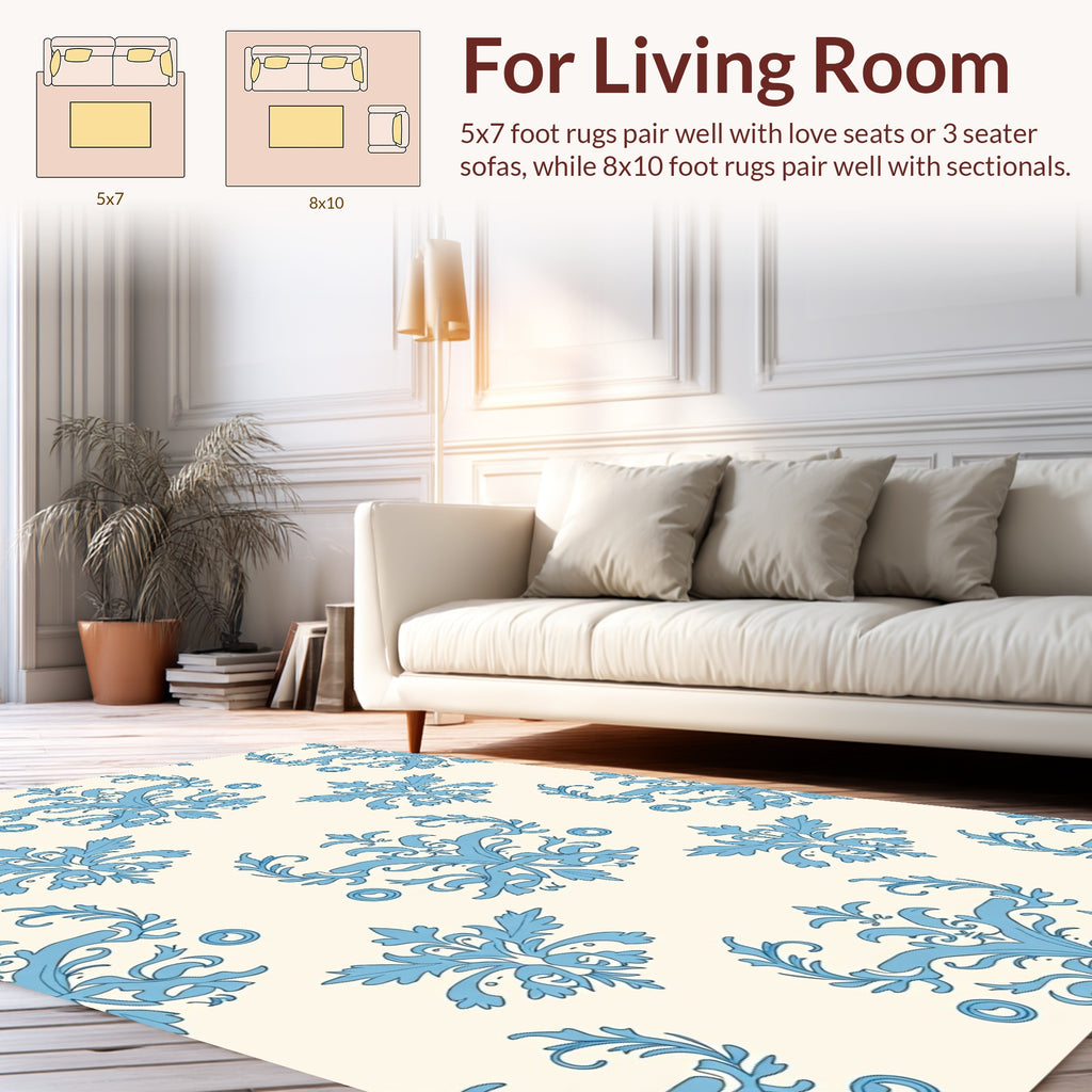 Classic Blue Floral Acanthus Damask Pattern Rug