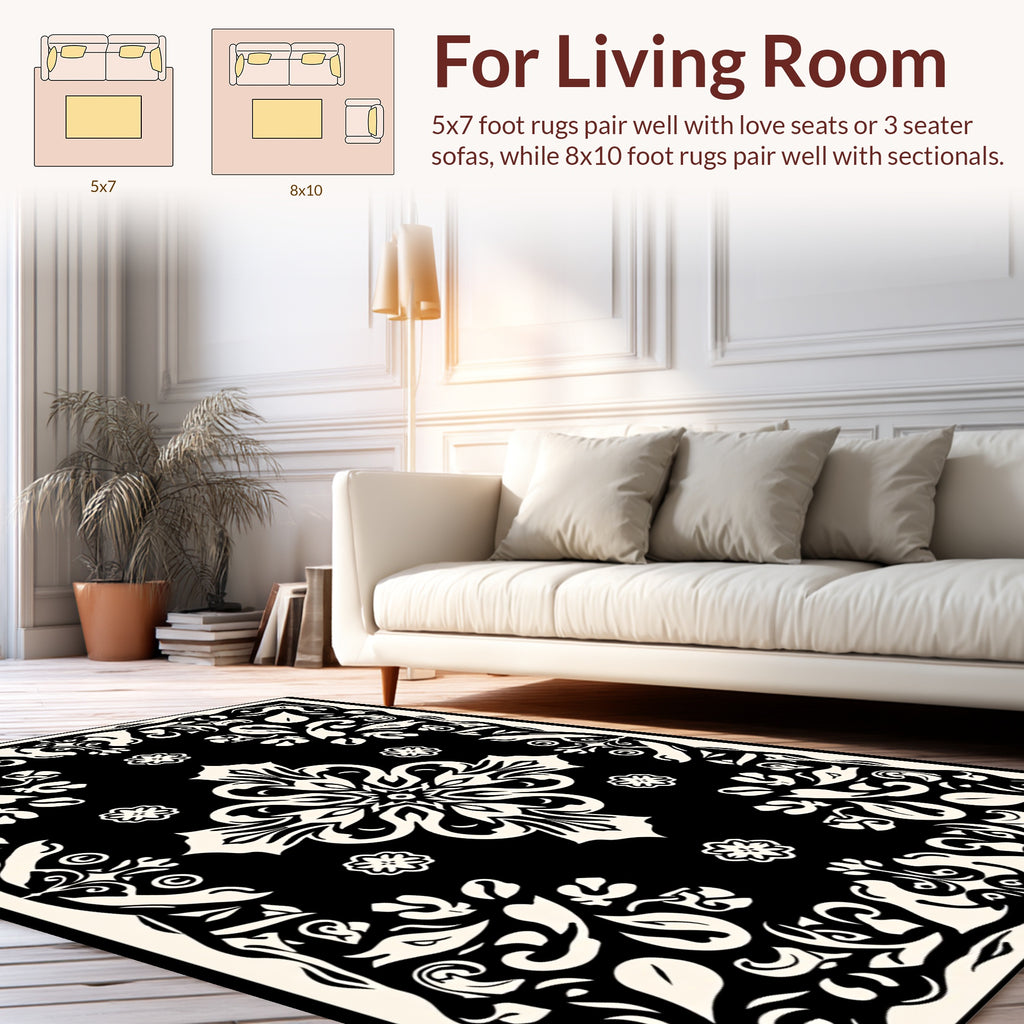 Ornate Floral And Leaf Pattern Rug