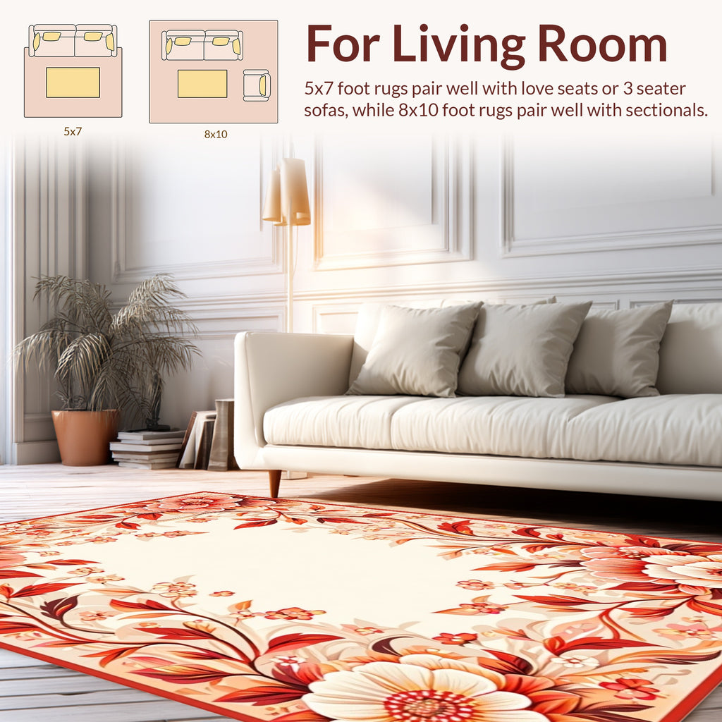 Vibrant Floral Vine Border Design Rug