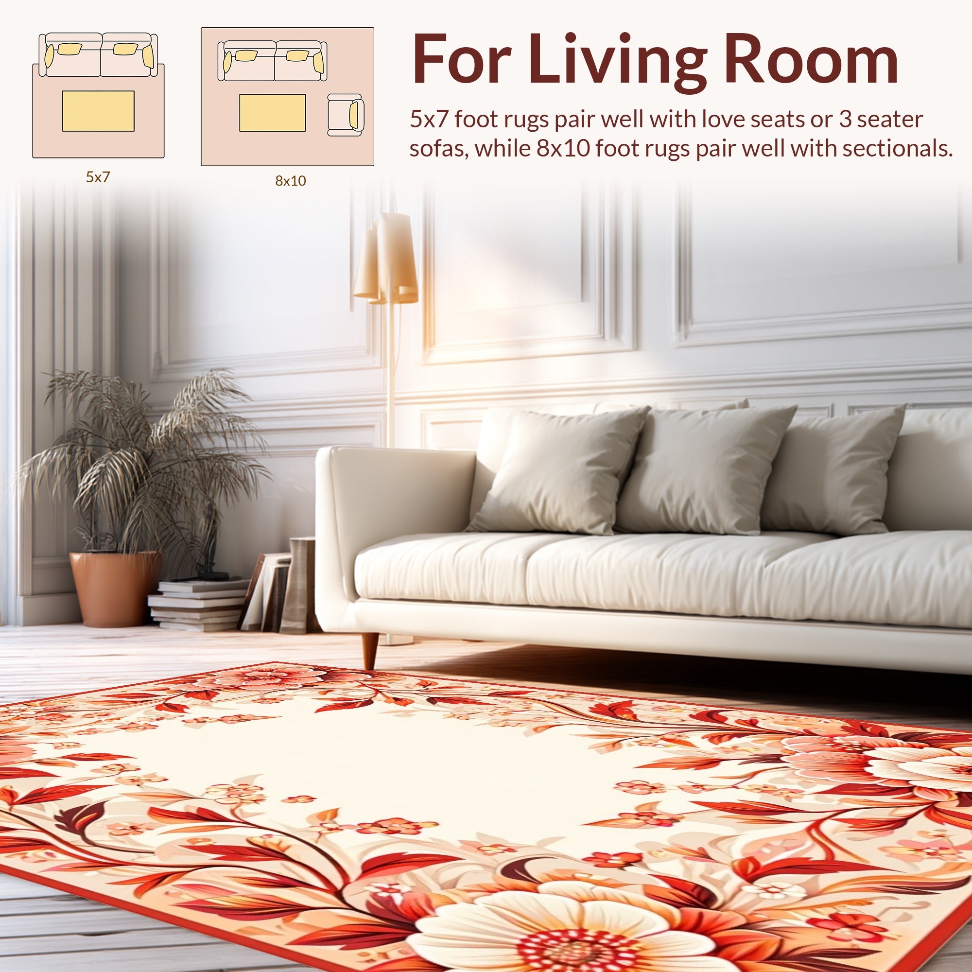 Vibrant Floral Vine Border Design Rug