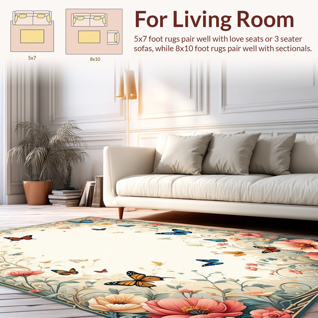 Whimsical Floral Butterfly Garden Design Rug