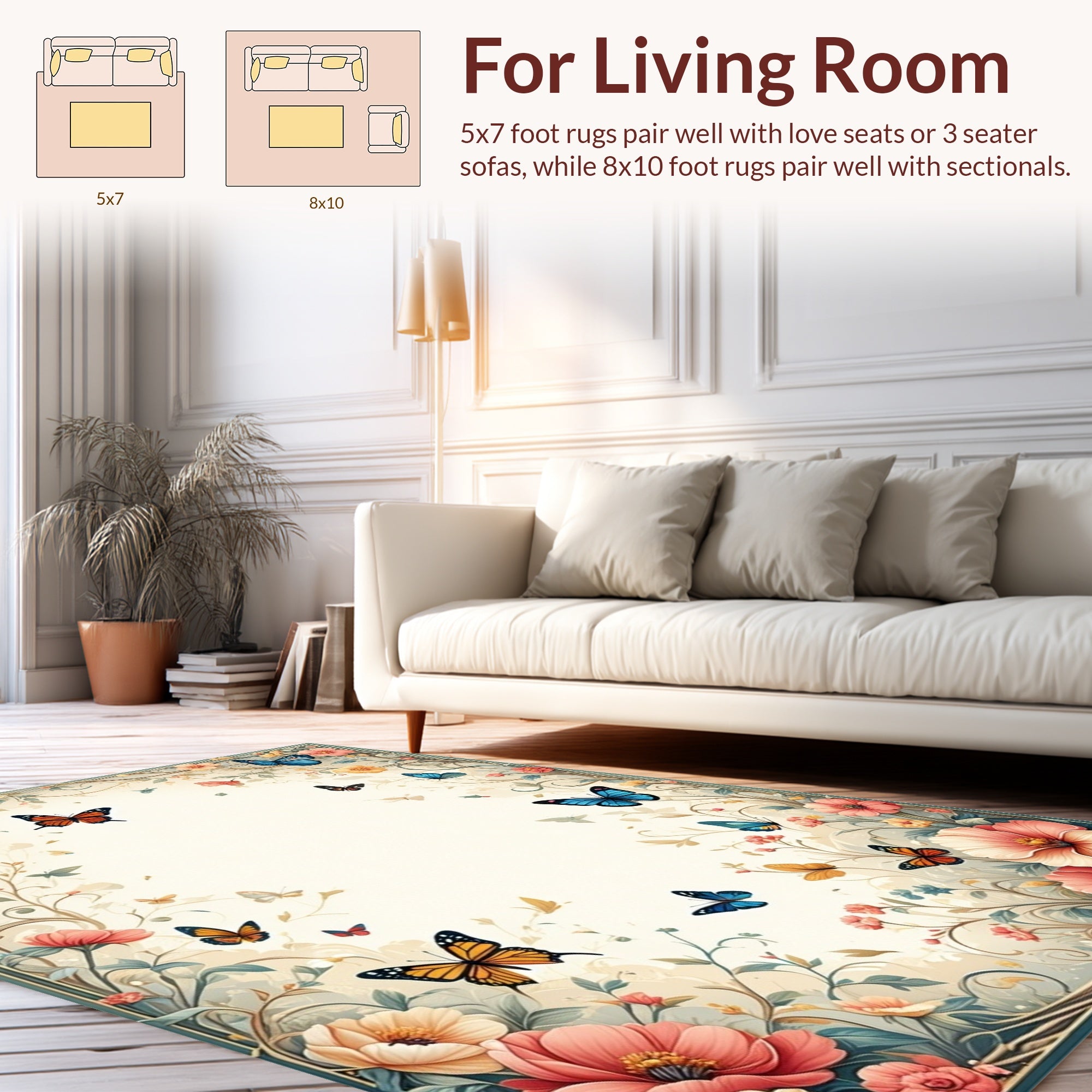 Whimsical Floral Butterfly Garden Design Rug