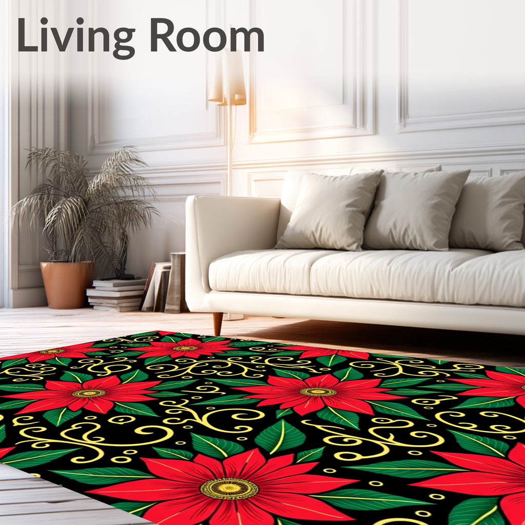 Crimson Floral Swirl Foliage Rug