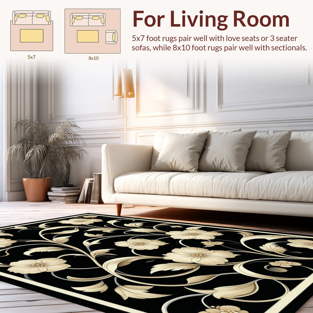 Elegant Floral Vine Botanical Pattern Rug