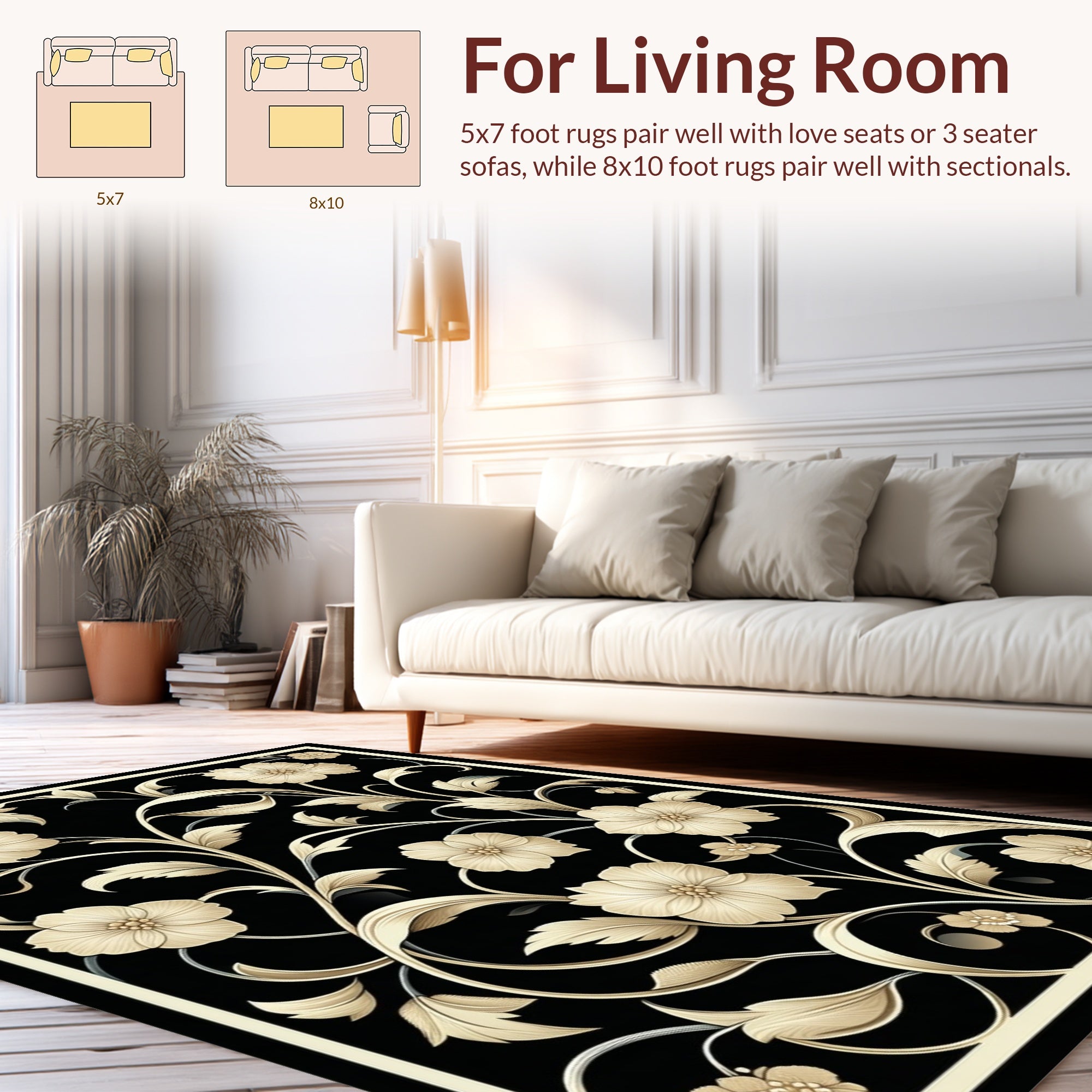 Elegant Floral Vine Botanical Pattern Rug