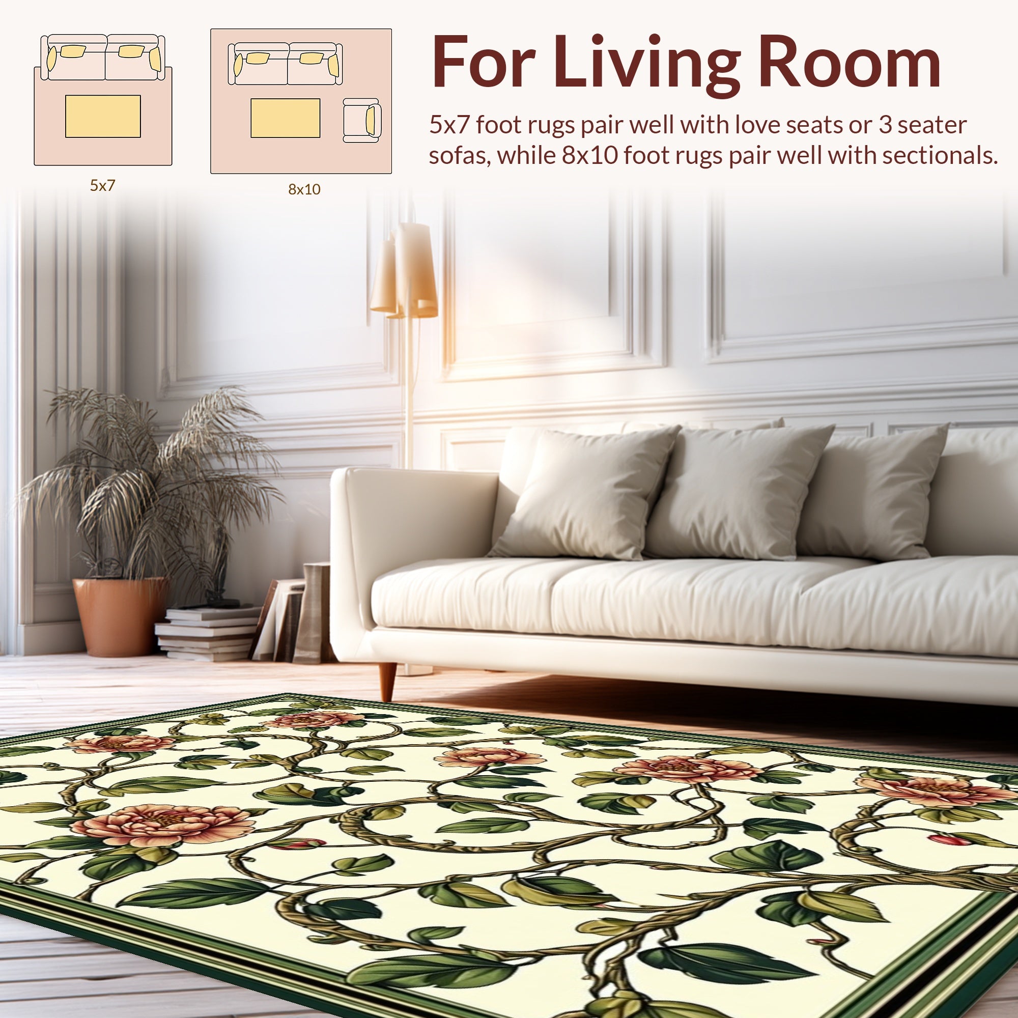 Vintage Floral Branch Pattern Rug