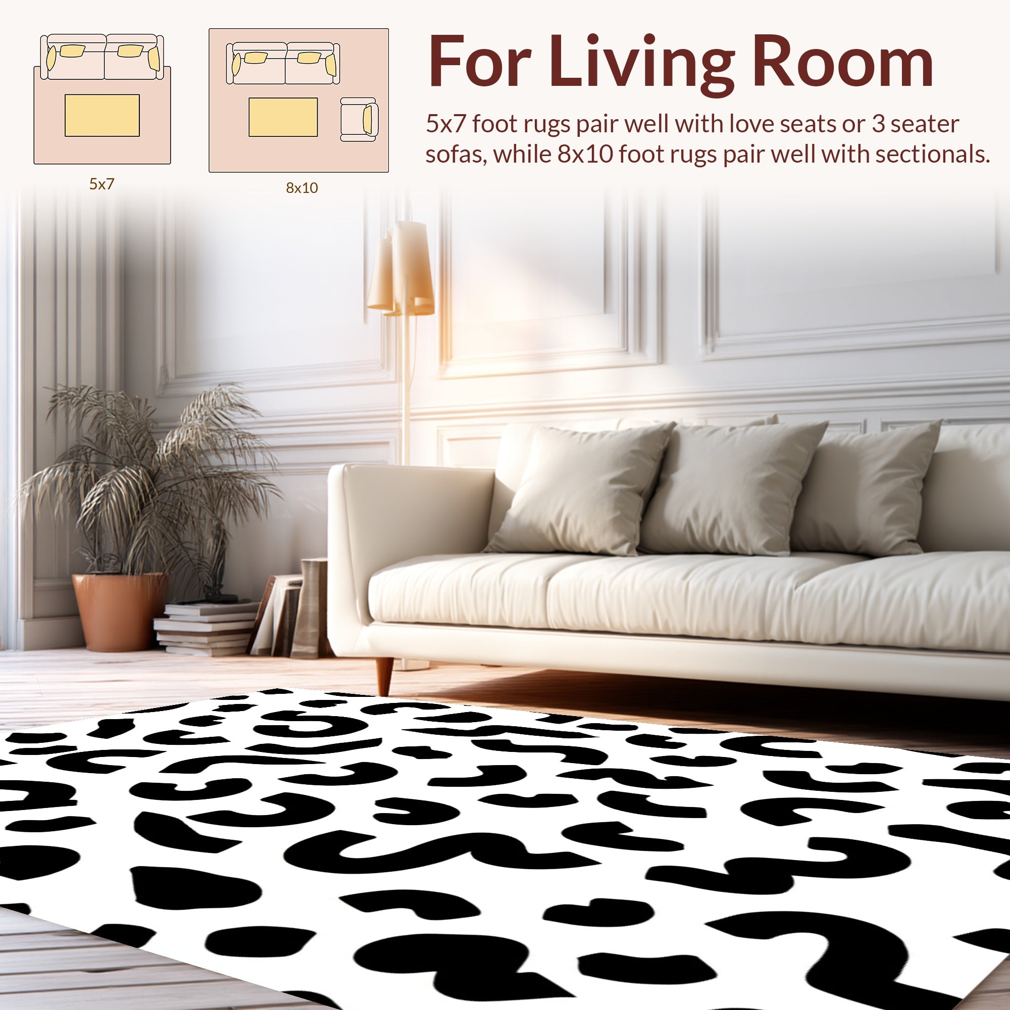 Abstract Black White Curvy Pattern Rug