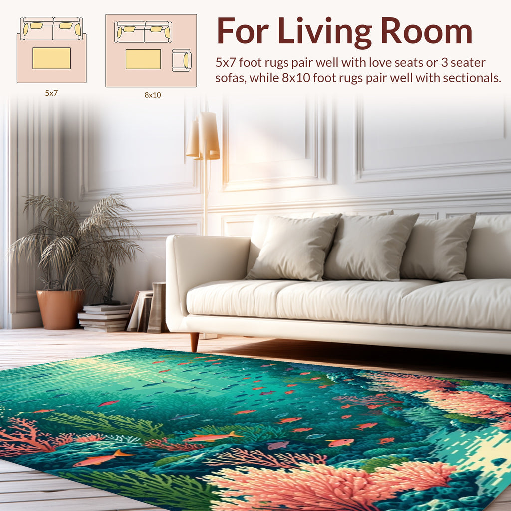 Underwater Coral Reef Fish Scene Rug