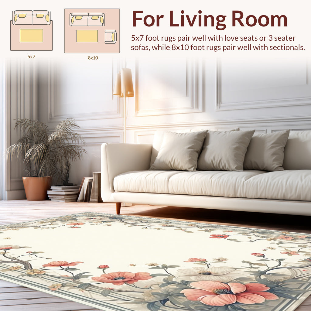 Floral Vine Swirls and Petals Rug
