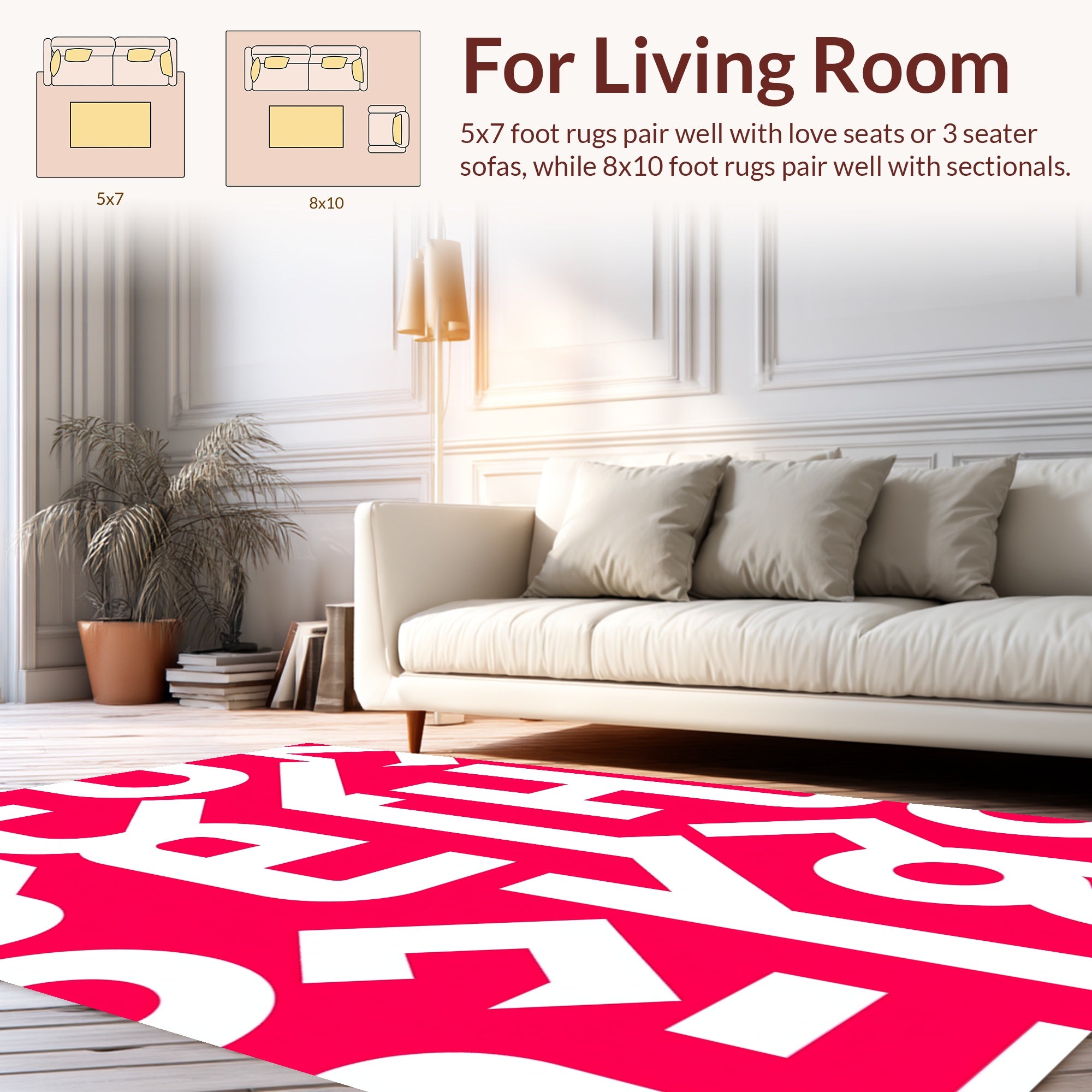 Bold White Alphabetic Pattern Rug